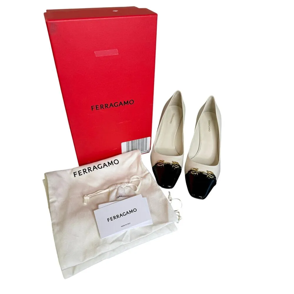Ferragamo NIB Bria 60mm Leather Pumps in Marscapone Nero Size 8 - Image 4
