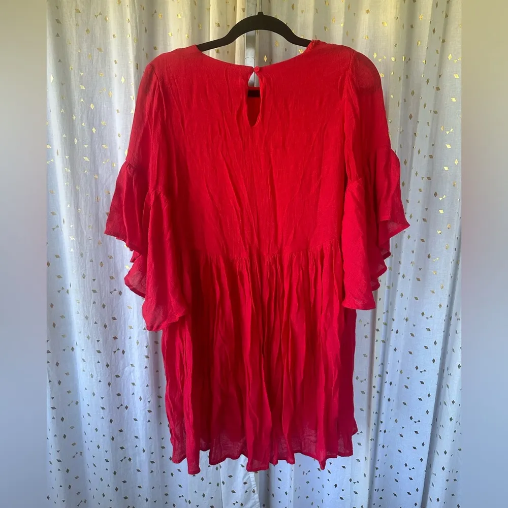 Umgee Boho Bliss Embroidered Waterfall Ruffle Bell Sleeve Baby Doll Dress M - Image 5