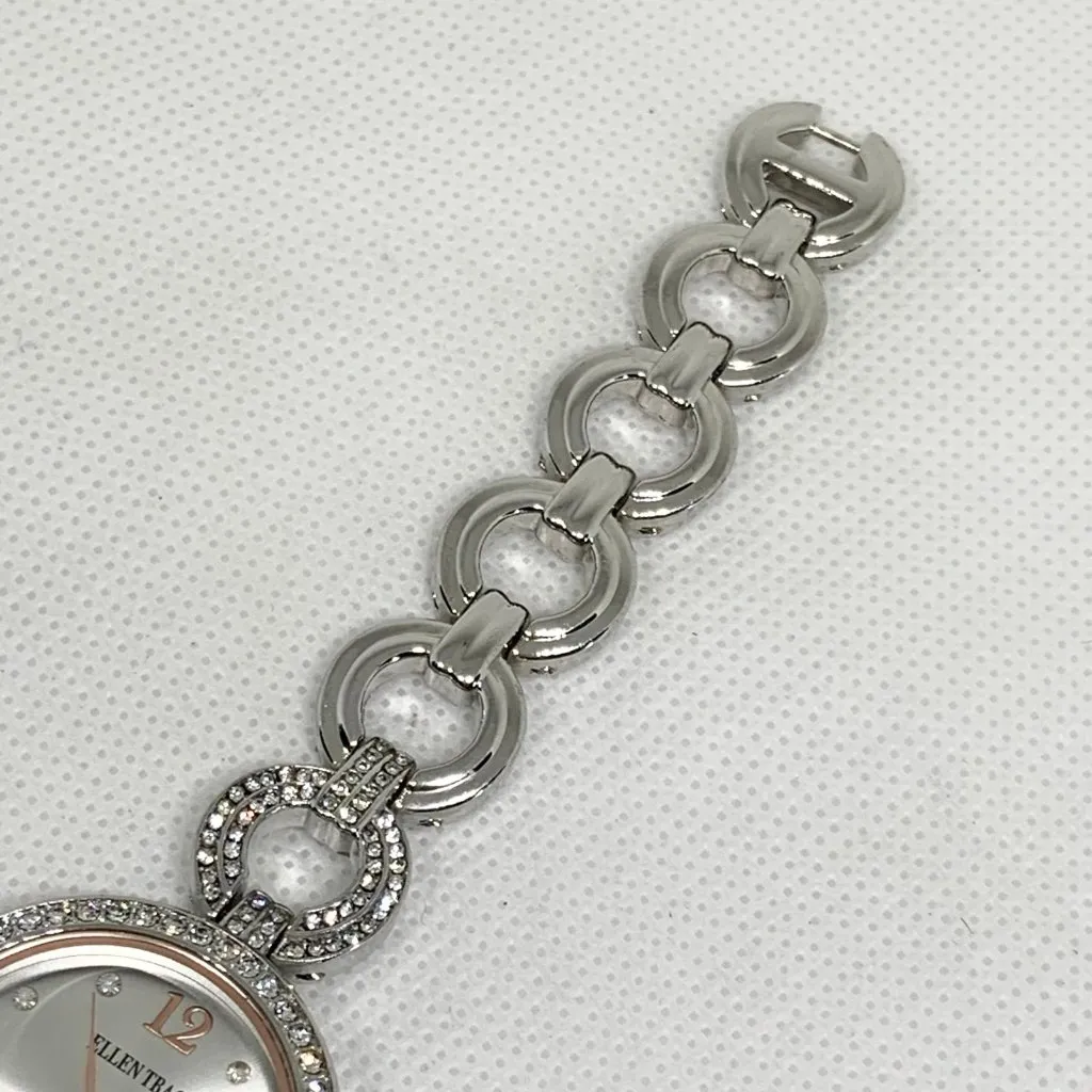 Ellen Tracy silver tone women’s watch 30mm quartz analog rhinestones running - Image 4