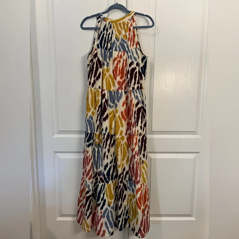 T TAHARI M Multicolor Sleeveless Maxi Dress Abstract Tiered Halter - Image 6