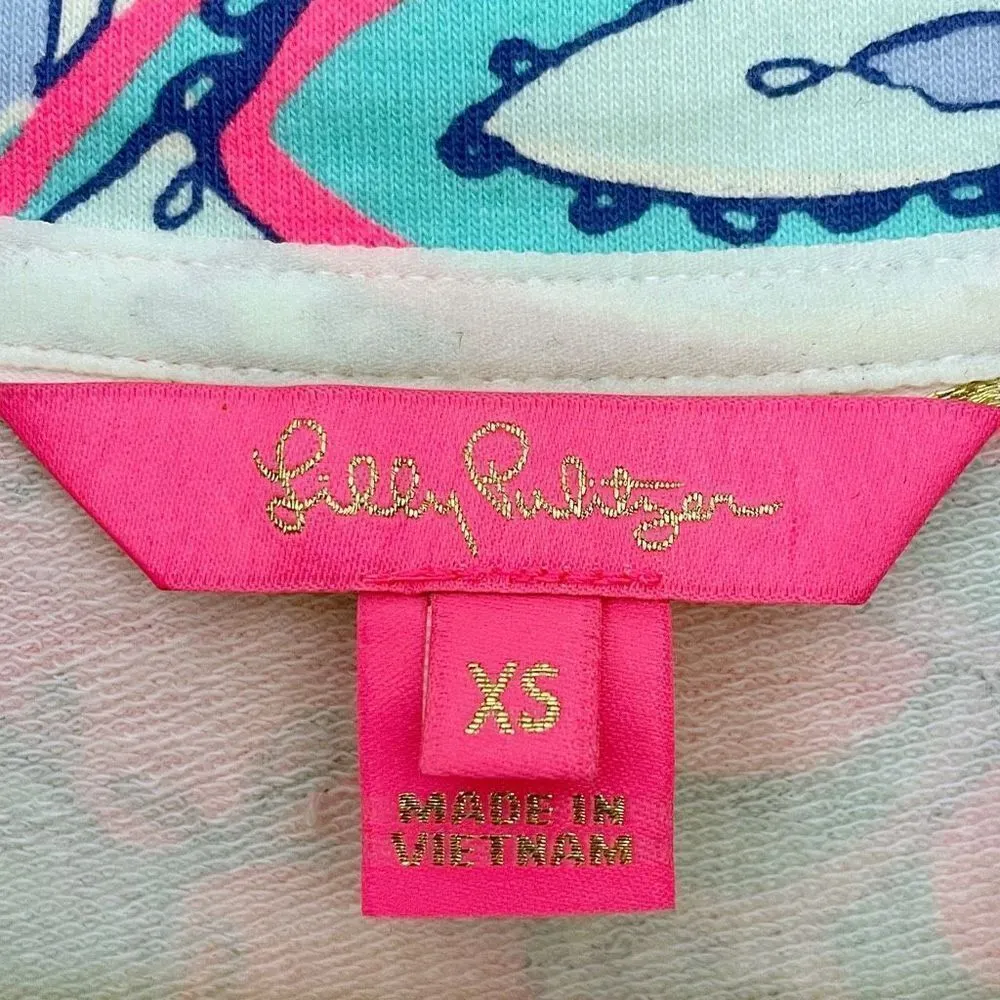 Lilly Pulitzer Killian Popover in Pink Tropics Print Ruffle Half Zip XS Pink Blu - Image 6