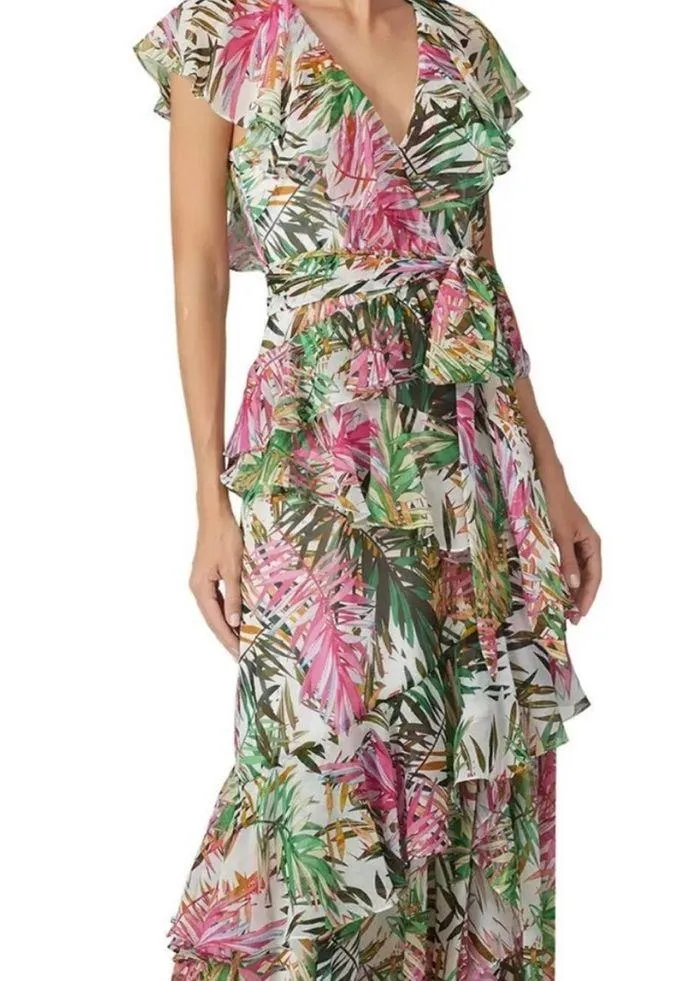 Multi Palm Ruffle Maxi Dress, Plus Size 22, Retail $890 - Image 6