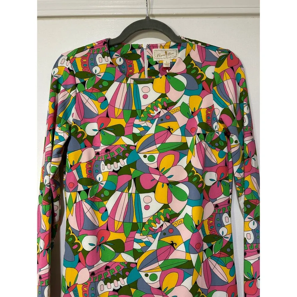 Flora Bea NYC Shift Dress Ivory La Sirene Sz Small NWT Long Sleeves 60s Colorful Orange - Image 3