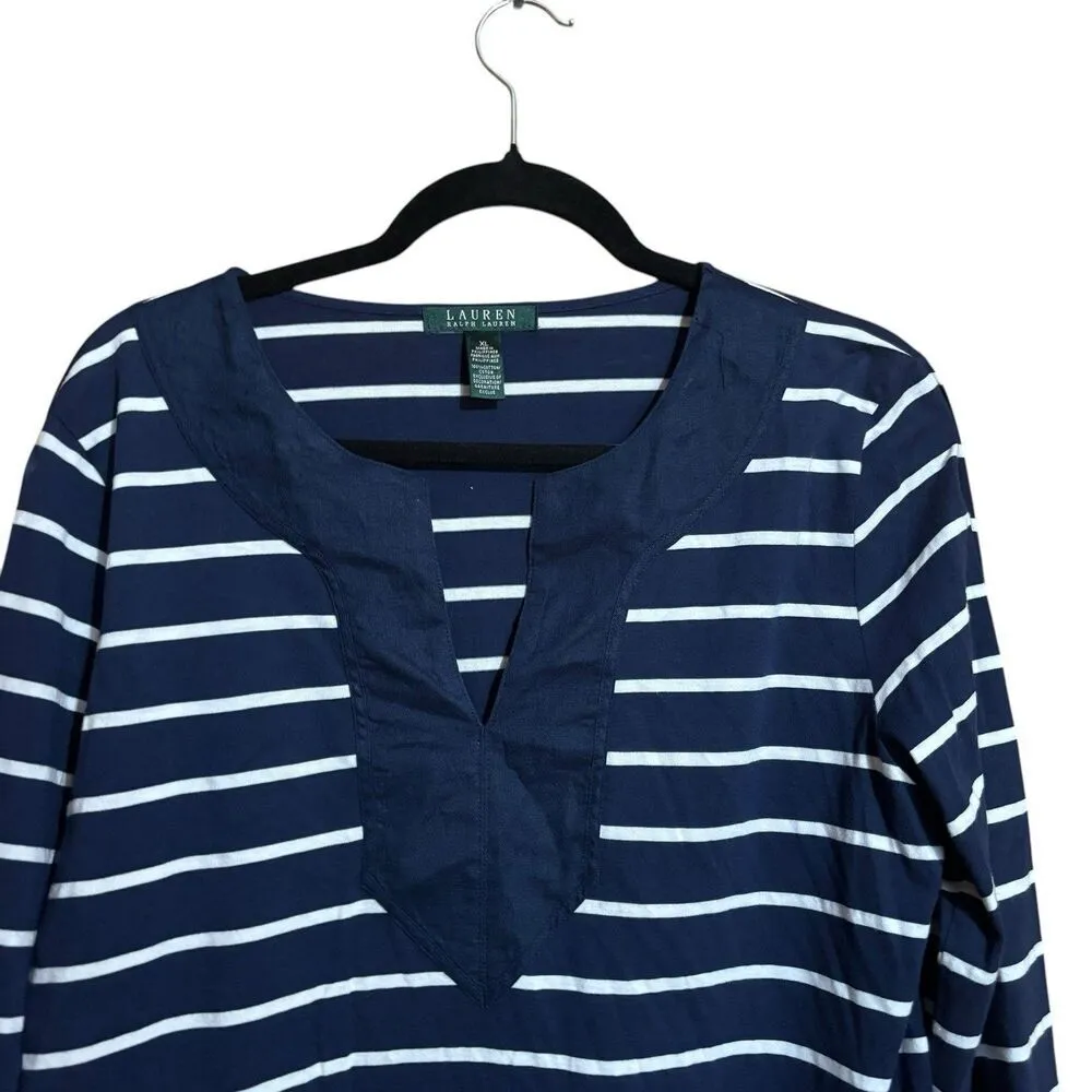 Lauren Ralph Lauren Tunic Top Womens XL Multicolor Stripe Nautical Cotton Blouse - Image 2