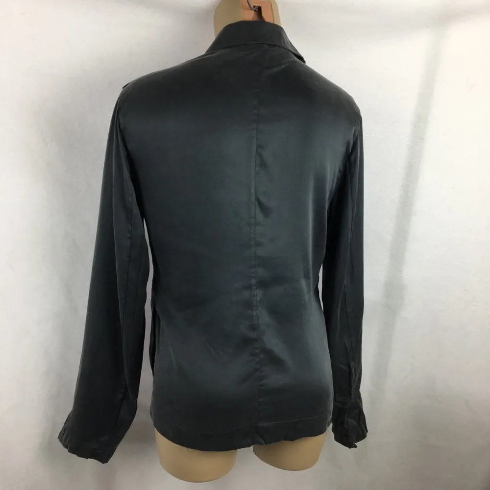 Stefanel 100% Silk Dark Gray Button Up Blouse Top 6 - Image 2
