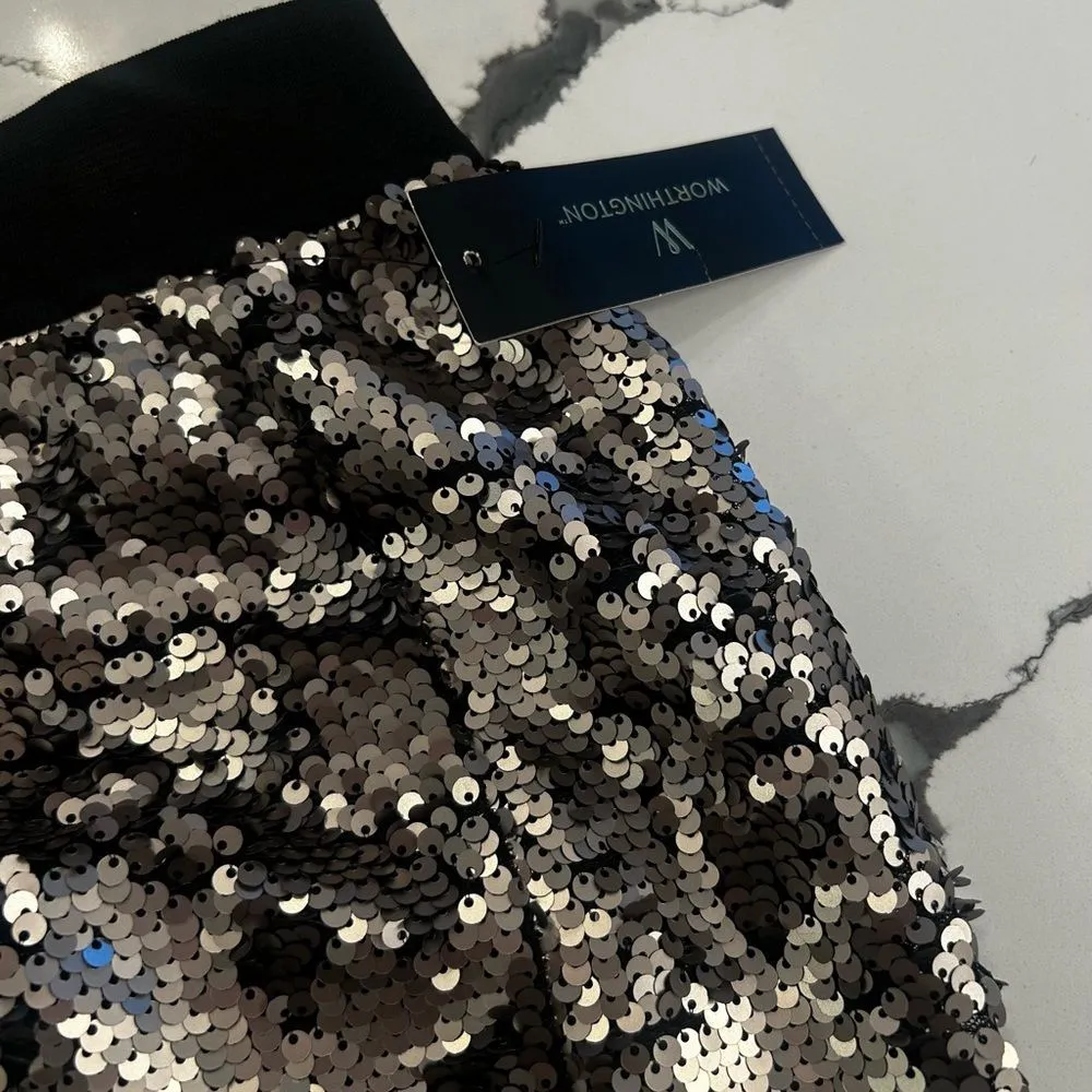 Worthington Silver Sequin Midi Skirt NWT Large - Image 3