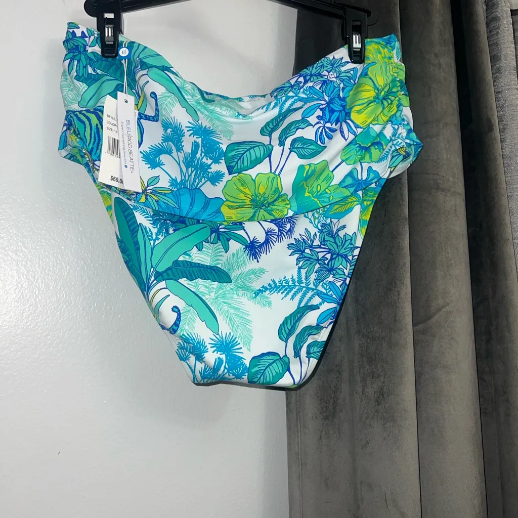 Bleu Rod Beattie New High Waist Sarong Bikini Bottoms Tropical print Sz 12/L - Image 4