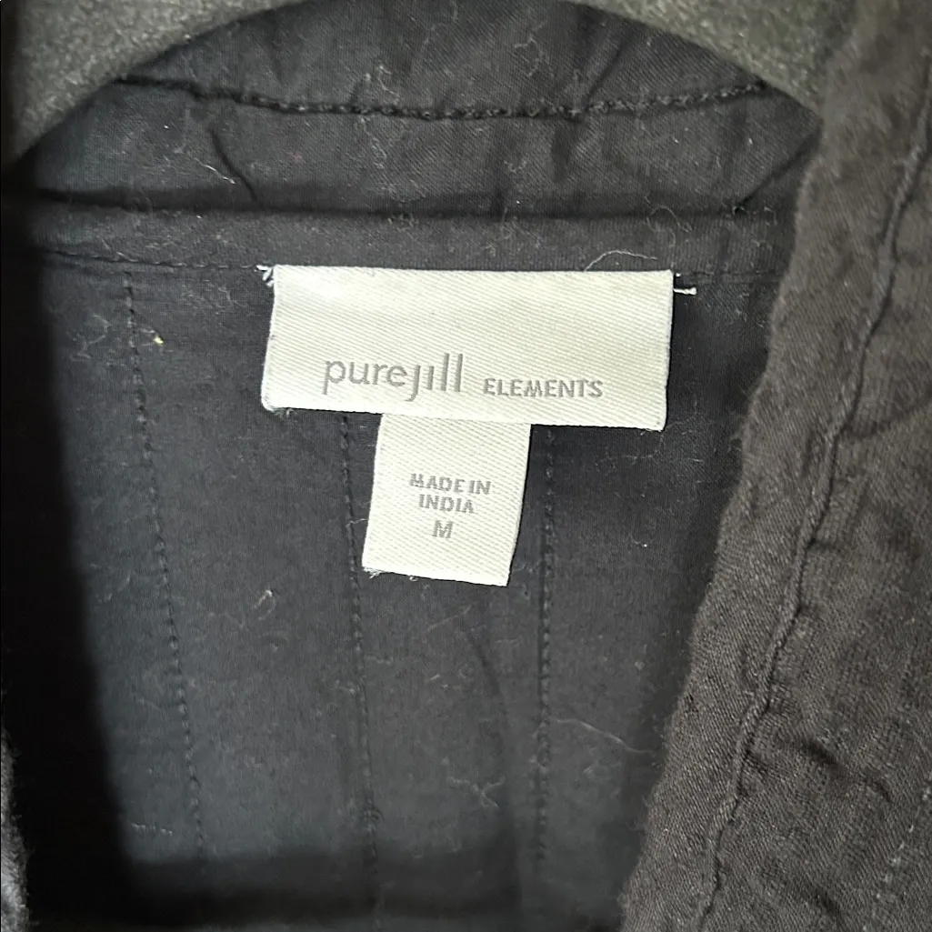 J Jill PureJill Elements Seersucker Black Trimmed Quilted Open Jacket Cardigan M Size M - Image 5