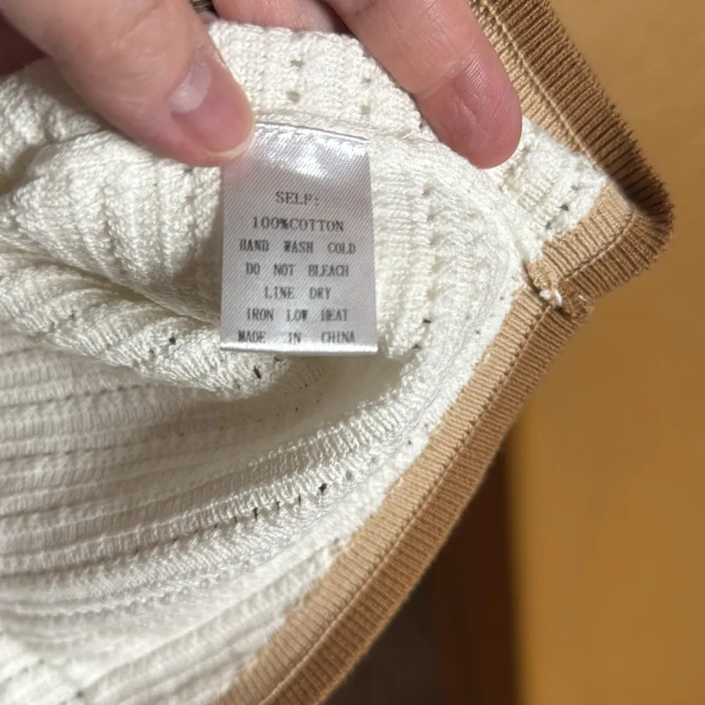 FORE Knit Cropped 100% Cotton Short Sleeve Top Cream Brown Size Large White - Image 6