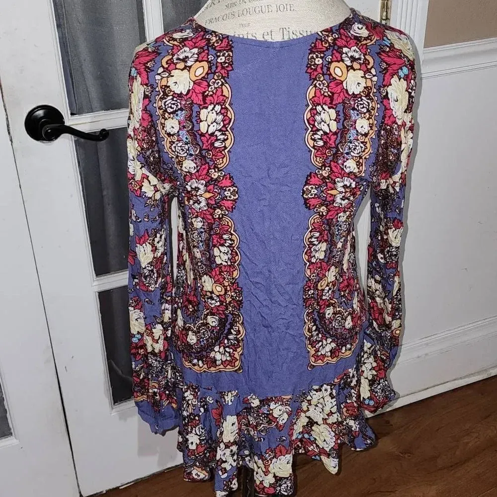 Free People Womens Purple Lovely‎ Dreams Floral Long Sleeve Tunic Top Small - Image 2