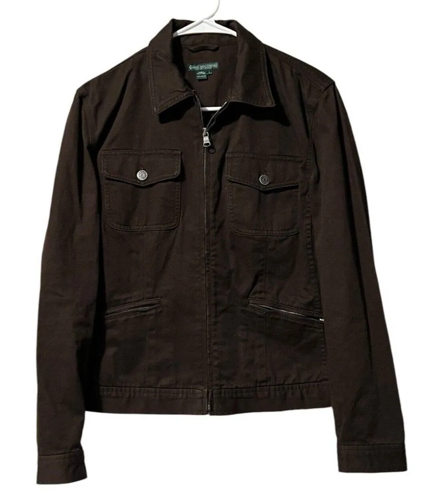 Lauren Jeans Company cropped jacket brown jean jacket size Large Classic Denim - Image 1