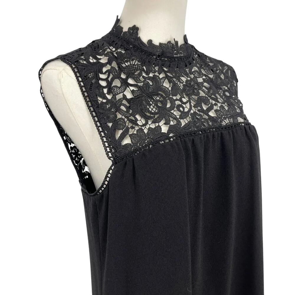 Theory Aronella Lace Crepe Mini Dress Black High Neck Size 8 - Image 5