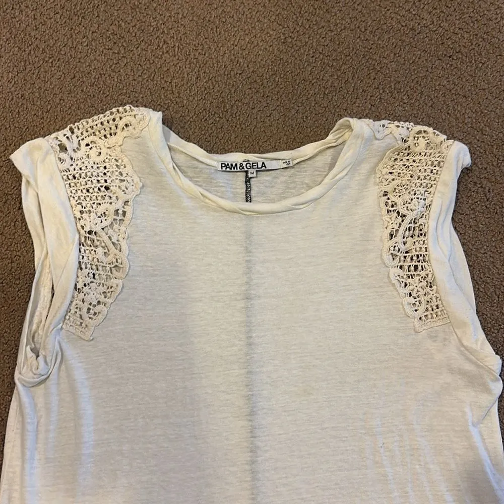 Pam & Gela Women’s Ivory Lace long Tank top - Size M - Image 2