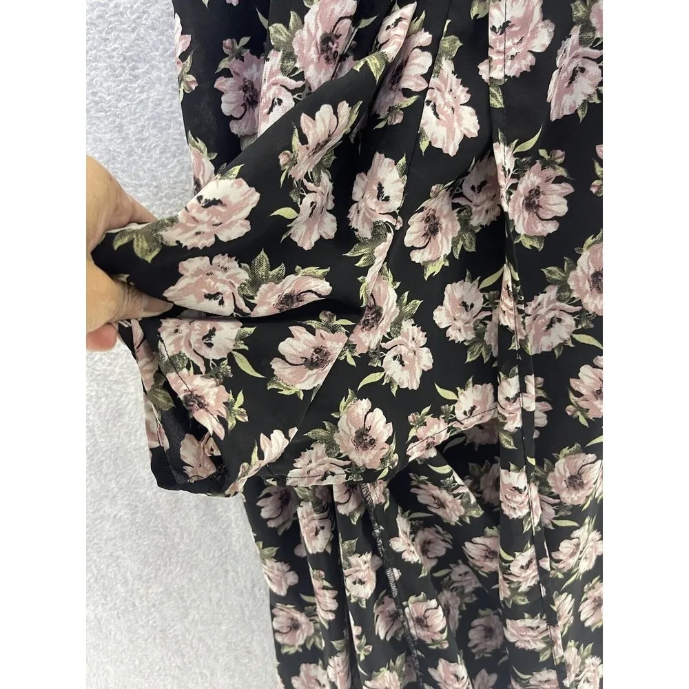 Japna Women's Hi Lo Romper Maxi Dress Black Floral Short Sleeve Small V Neck - Image 3