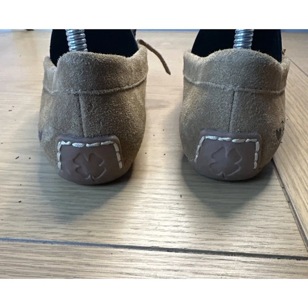 Lucky Brand Womens Leather Tan Suede Moccasins Beaded Bow Rubber Sole Size 8 - Image 4