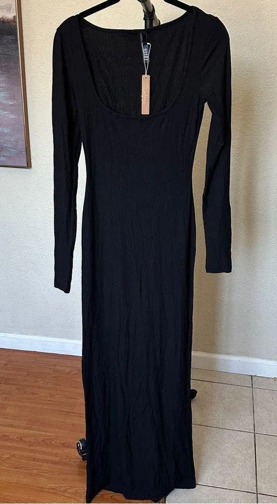 SKIMS SOFT LOUNGE LONG SLEEVE DRESS ONYX black ribbed size M NWT - Image 5
