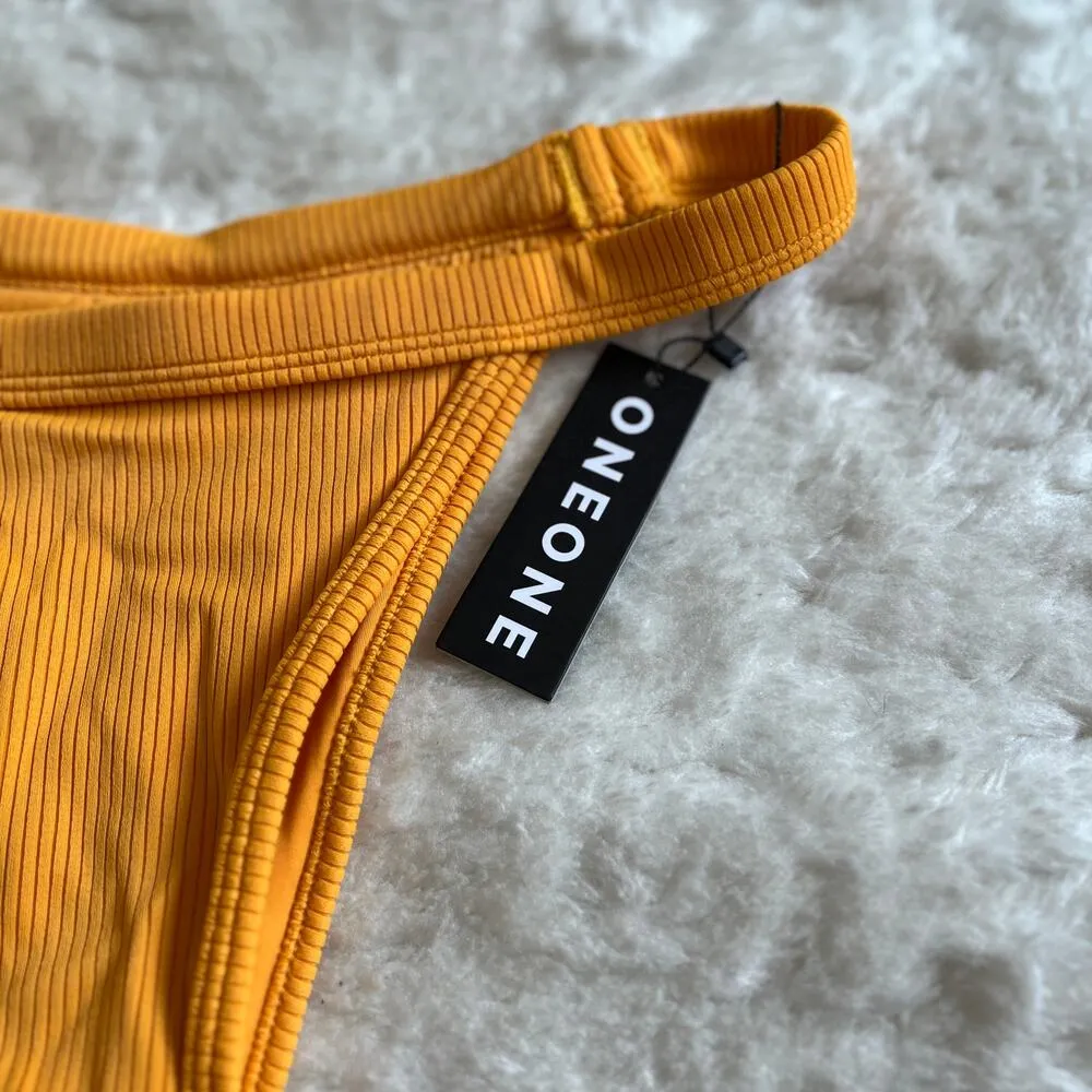 🍍2 / $20 🍍 NWT ONEONE Free People | Yellow Cheeky Ribbed Bikini Bottom | Sz L - Image 4