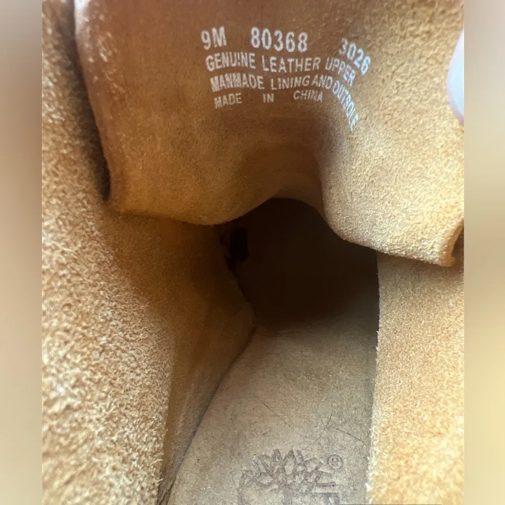 Timberland Leather Wedge Ankle Bootie Logo Outdoor Gum Sole Wallabee Tan Brown 9 - Image 6