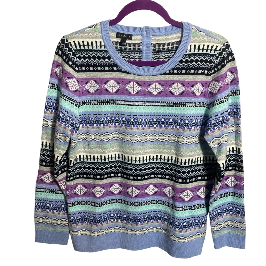 Talbots Fair Isle lambs wool blend sweater colorful pattern - Image 3