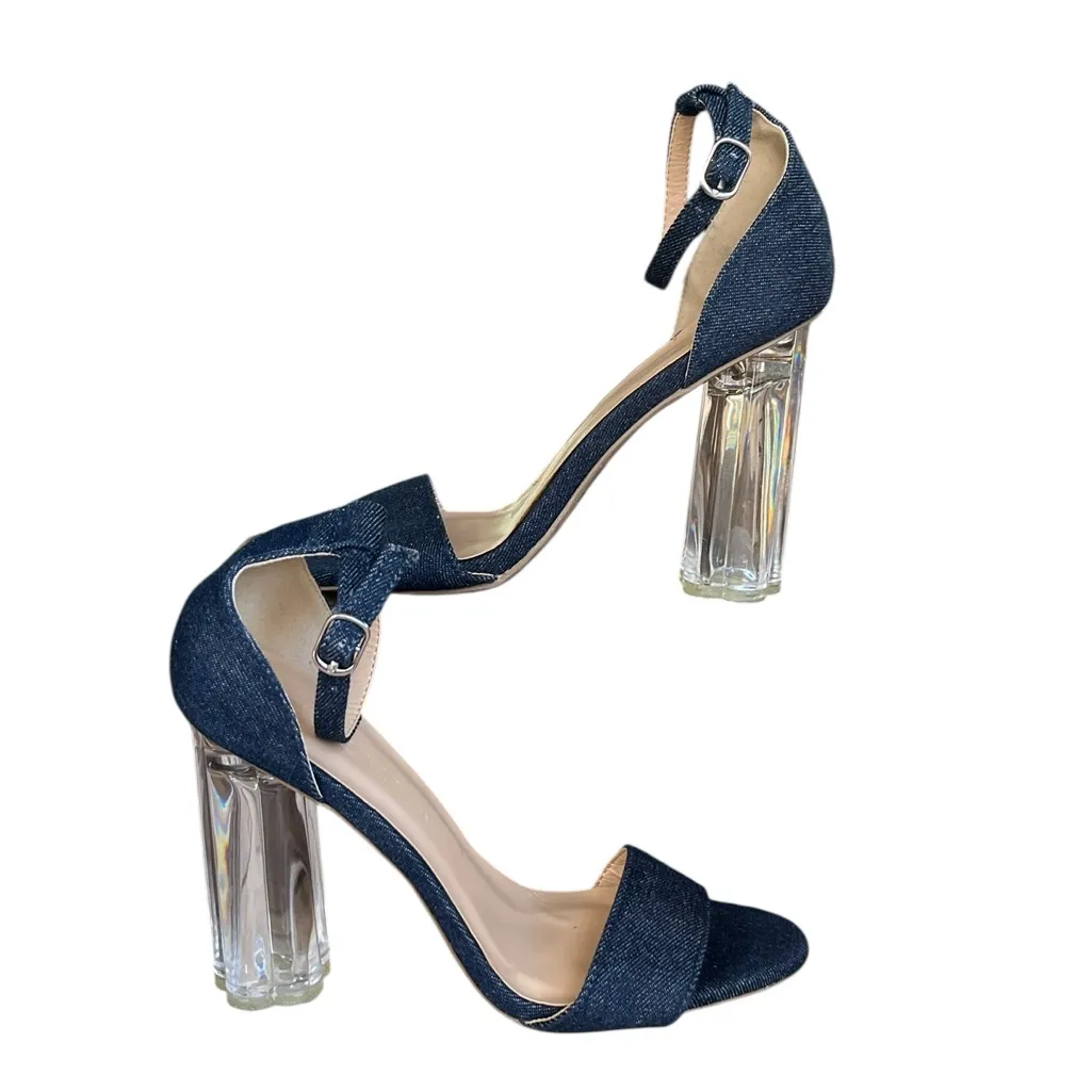 Wild Diva Womens Open Toe Transparent Clear Lucite Chunky Heel Ankle Strap - Image 3