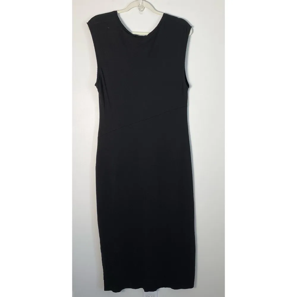 Theory Plume Seamed Tee Pima Cotton Blend Jersey Midi Dress Large Black Soft - Image 6