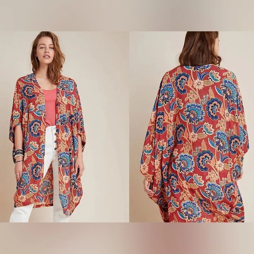 310. Andersen & Lauth by Anthropologie Floral Half Sleeve Kimono Cardigan One Si Blue Size undefined - Image 2