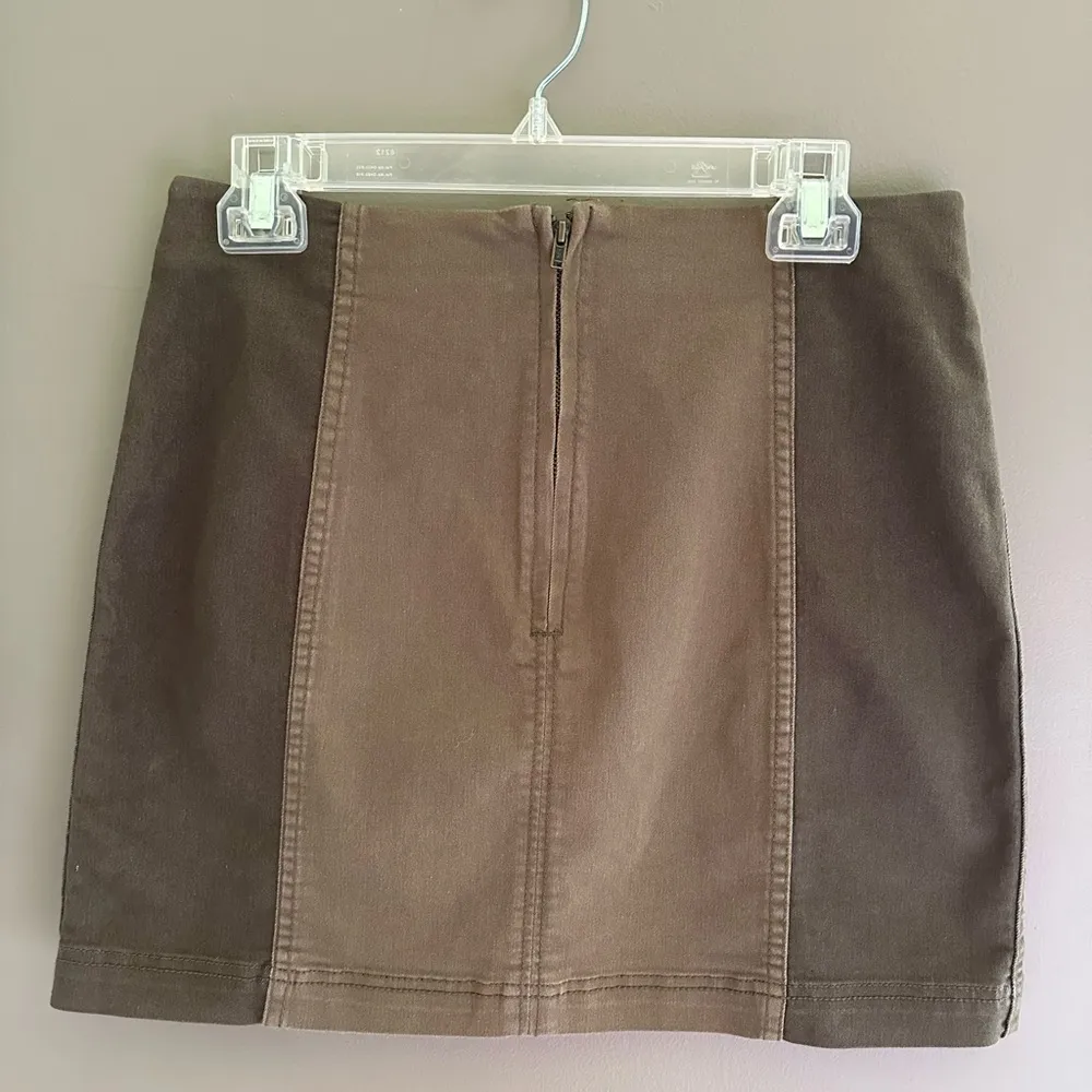 Free People Two-Tone Mini Skirt - army green and dark green. - Image 3