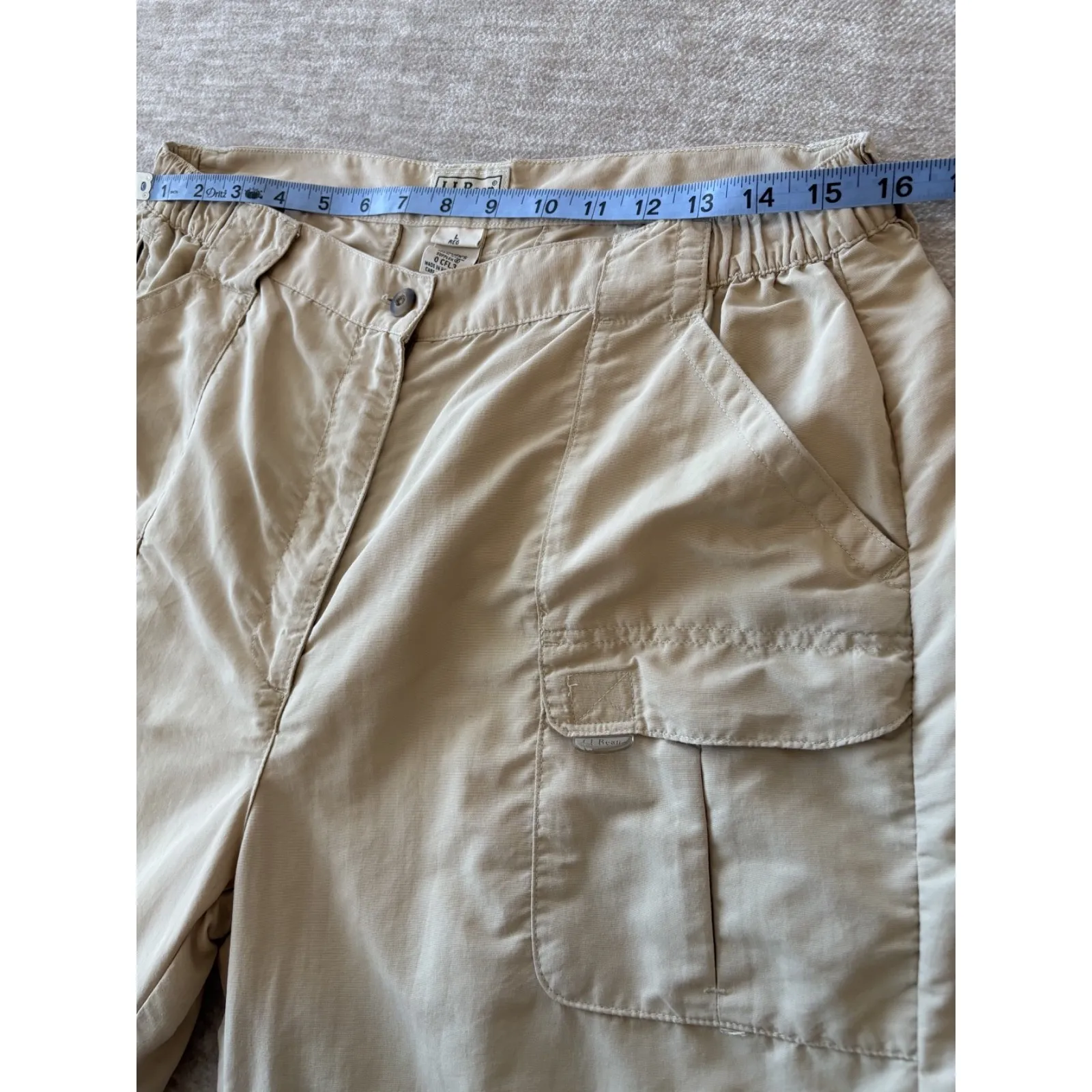 VTG LL Bean Convertible Pants Women Large Beige Nylon Outdoor Hiking Camp Casual Tan - Image 8