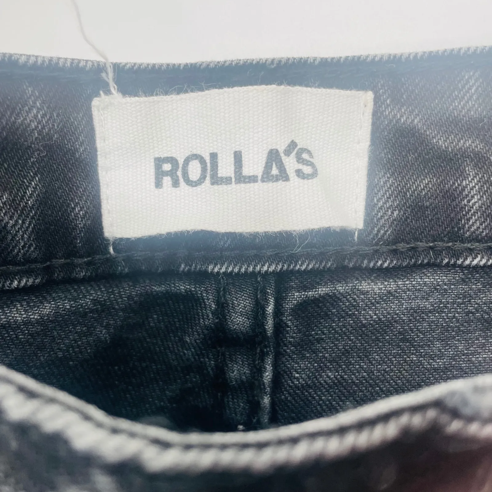 ROLLAS Dusters High Rise Slim Straight Leg Jeans Black Washed Size 27 Split Hem - Image 5