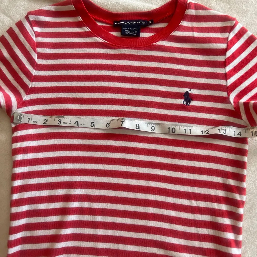 90’s vintage Ralph Lauren woman’s Red and White Striped Tee - Image 2