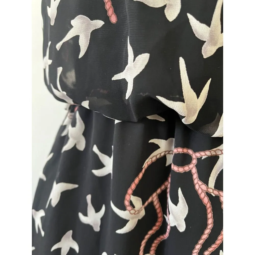 90s macy & taylor black scoop neck strappy fit flare dove Crane Dress Small - Image 3