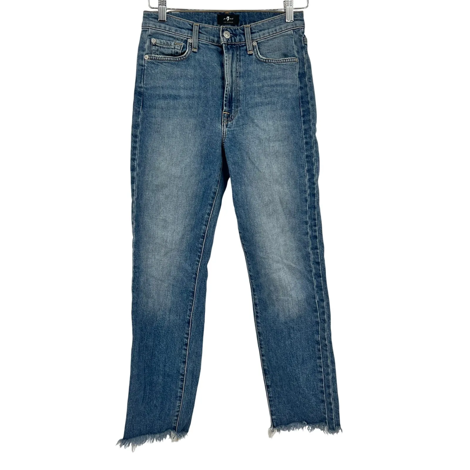 7 For All Mankind 7FAM high waist cropped straight raw hem blue jeans size 27 /4 - Image 2