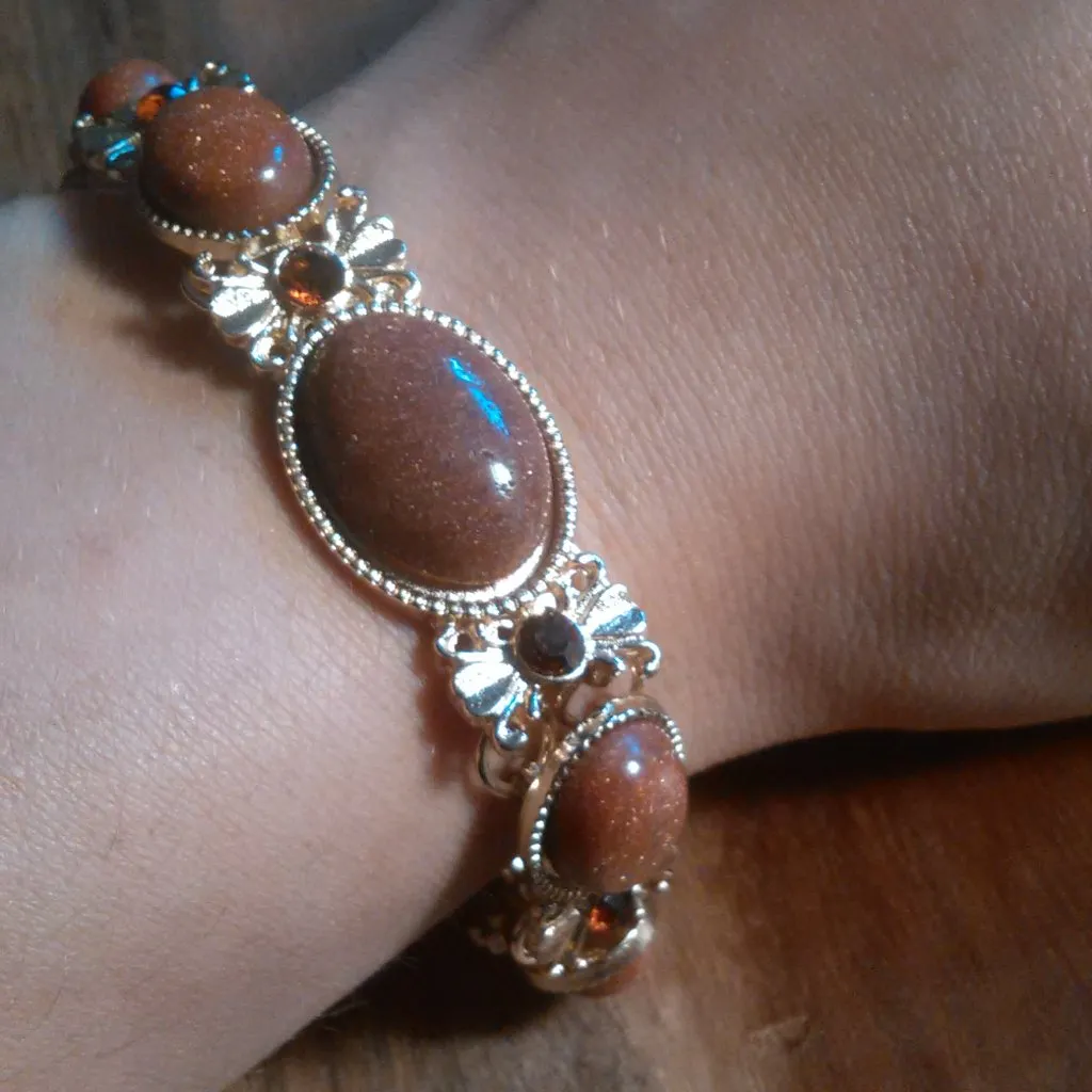 Gold Sandstone and Brown Austrian Crystal Goldtone Dragon Bracelet - Image 10