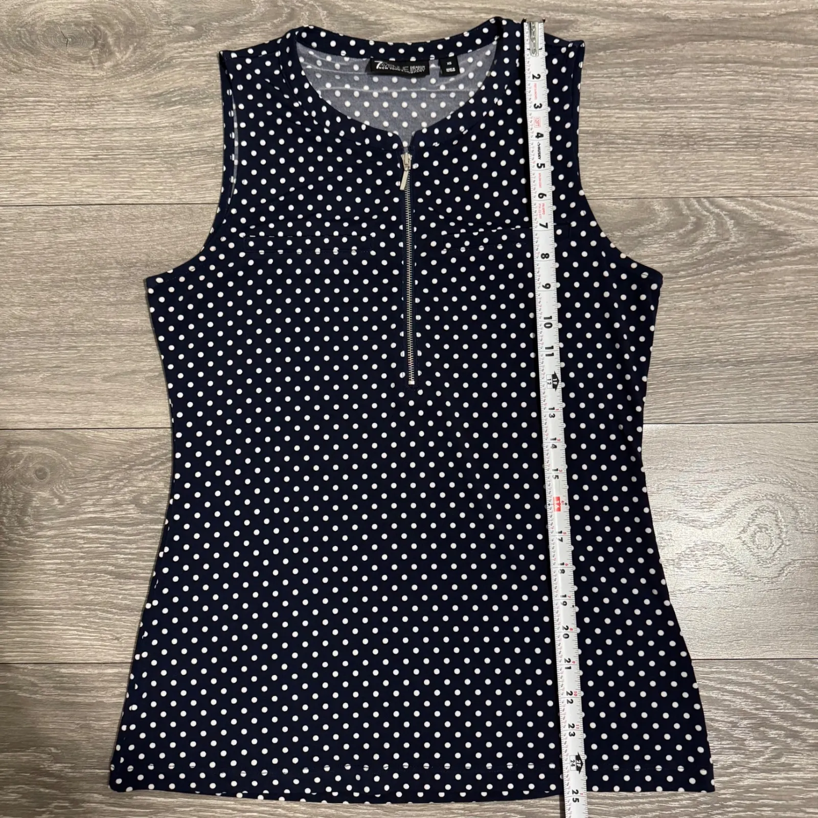 7th Avenue Design Studio New York Co Navy Polka Dot Sleeveless Zip Neck Top XS Blue - Image 8