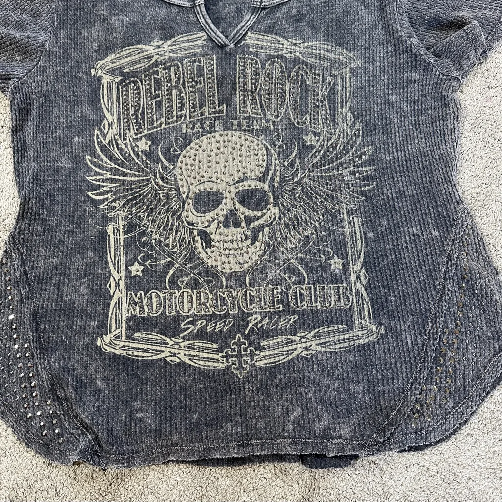 Vocal Women’s Rebel Rock Race Team Motorcycle Club Tee Embellished Graphic L - Image 3