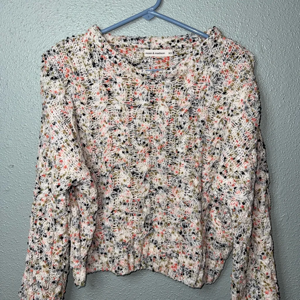 Moon & Madison Multicolor Textured Sweater White Size XS - Image 2