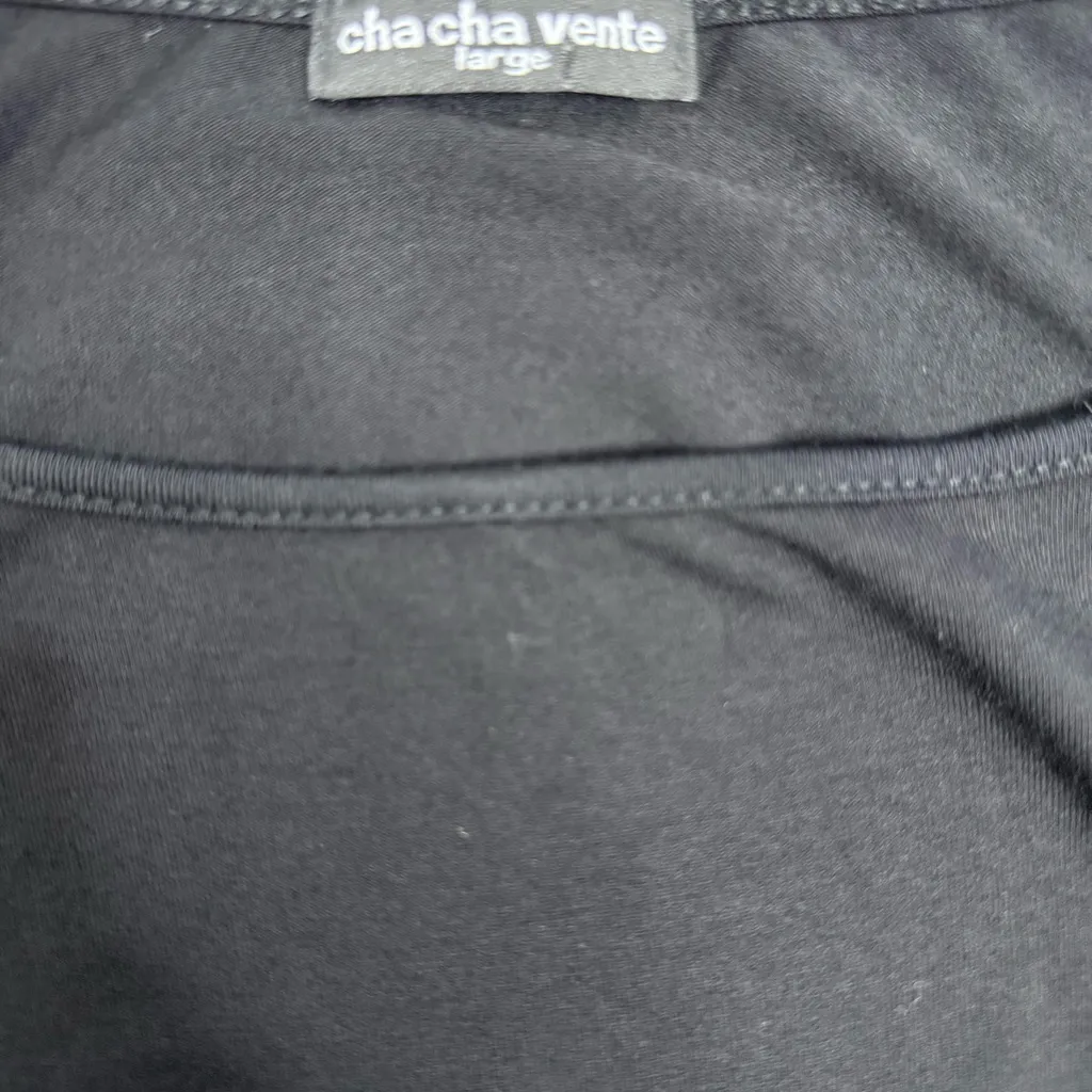 Cha Cha Vente Black Blouse with Floral Sheer Sleeves Size L - Image 6