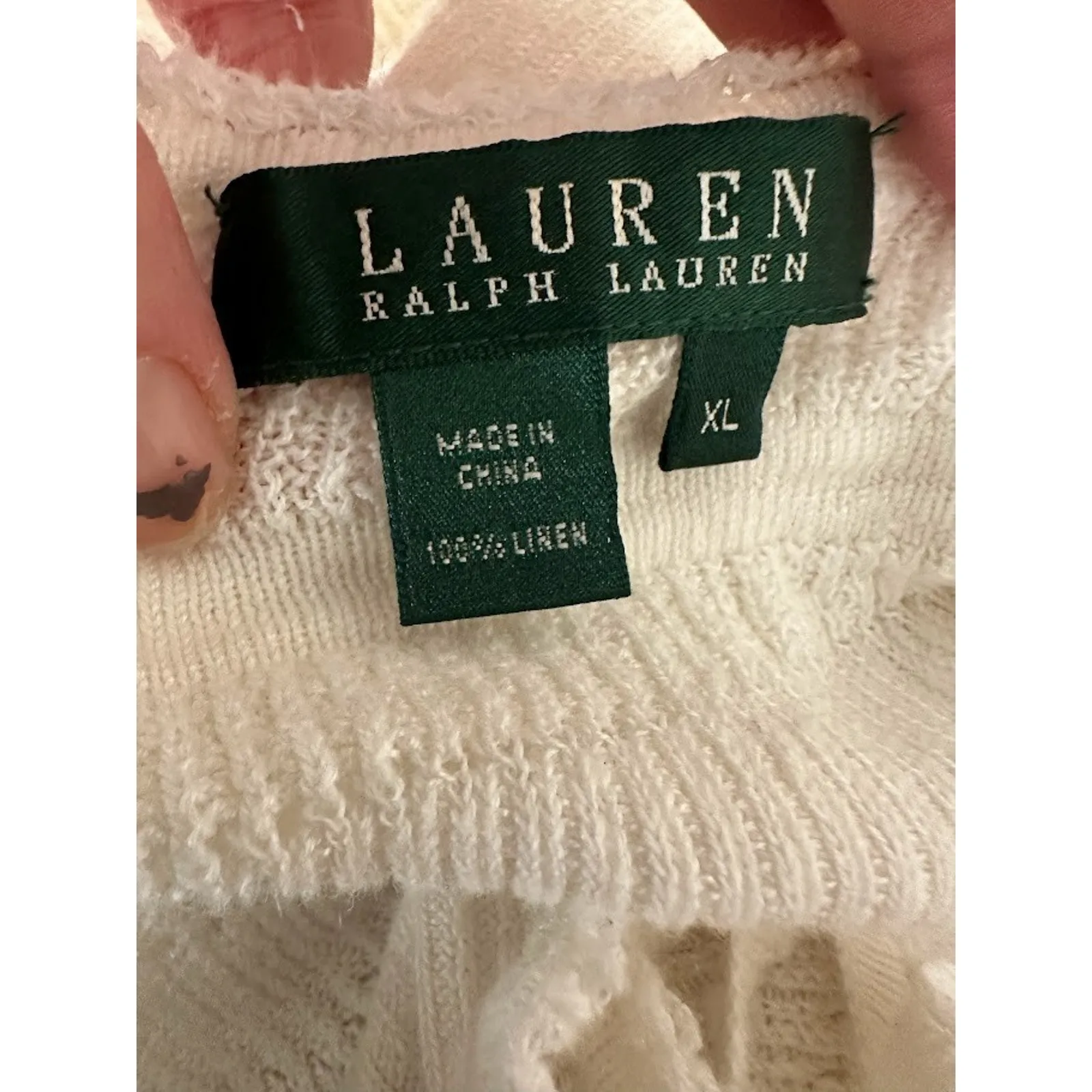 LAUREN RALPH LAUREN Sweater Tank XL Linen Crochet Ivory Babydoll Minimalist Boho - Image 5