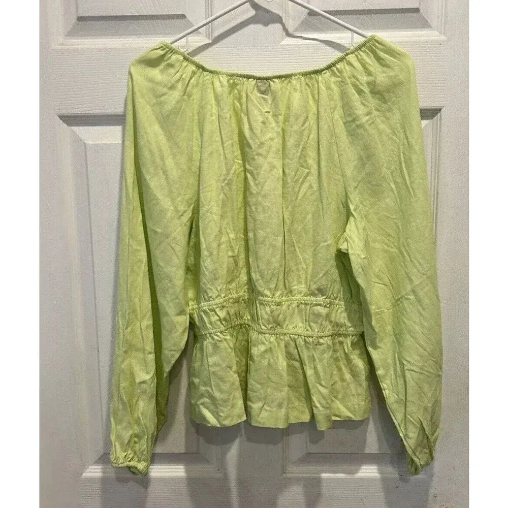 Universal Thread Linen Rayon Top Green Puff‎ Long Sleeve Tie-Front Large NWT - Image 6