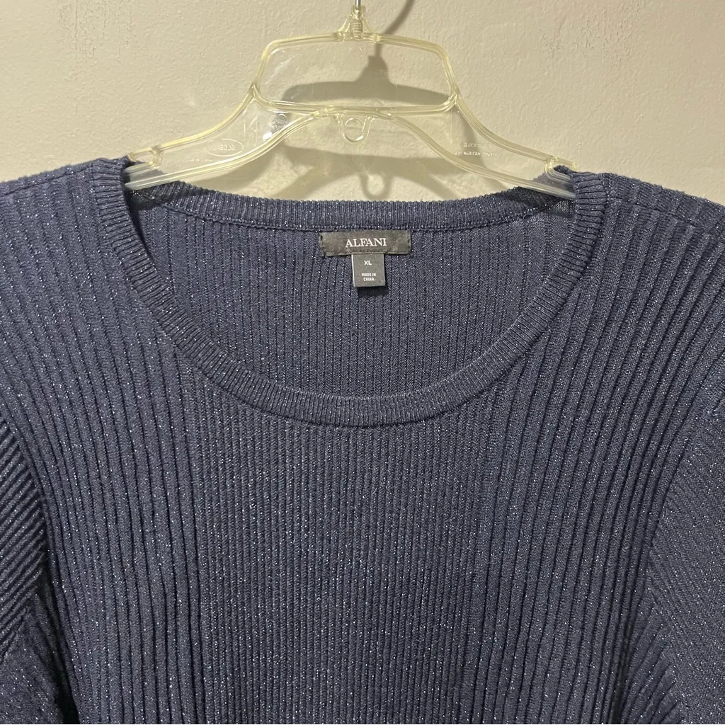 Alfani Sweater Womens Size Large Navy Blue Ribbed Metallic Knit Long Sleeve New - Image 4