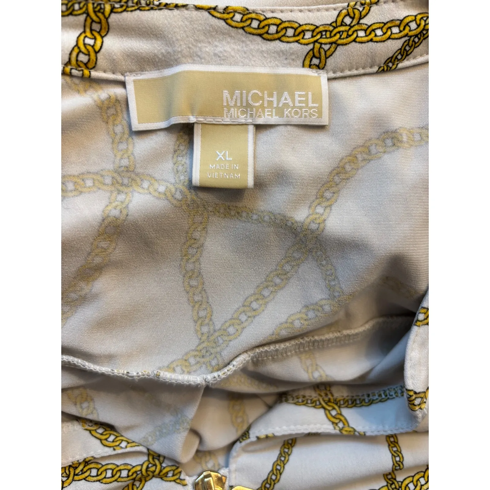 Michael Kors Chain Print Tunic Top – Size XL – Elegant Logo Design Gold - Image 2