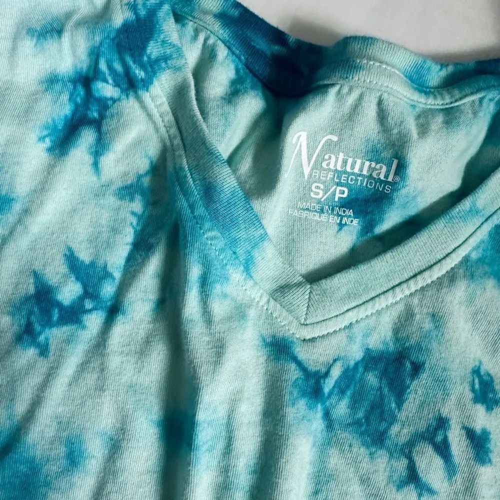 Natural Reflections Blue Tie Dye Oversized Short Sleeve V Neck T Shirt - Image 3