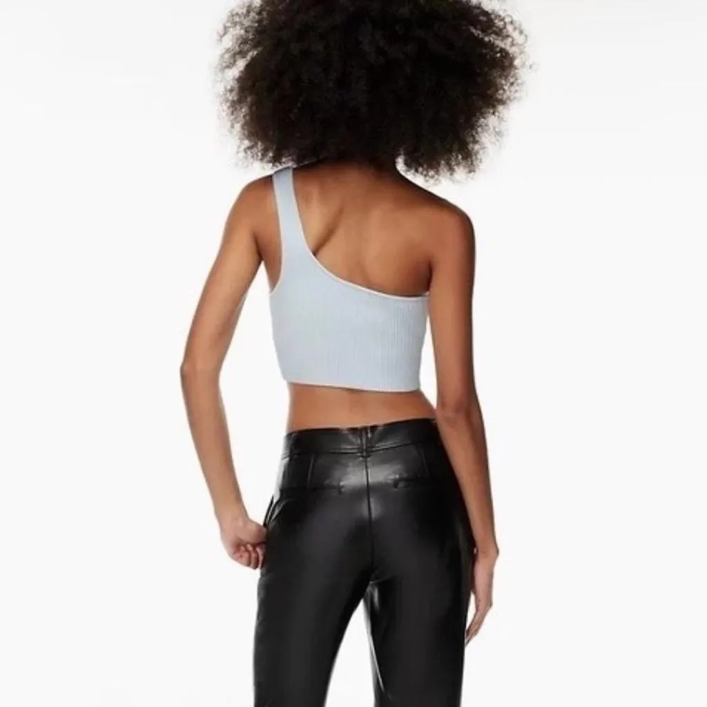 Babaton Aritzia Sculpt Knit One Shoulder Cropped Ribbed Tank Women’s Small Blue - Image 3