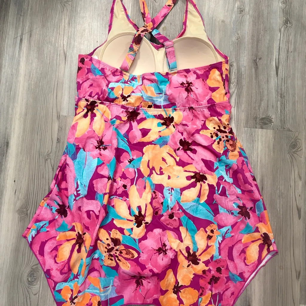 d&co. Beach NWOT Size 12 Handkerchief Hem Tankini Swim Dress Pink - Image 2