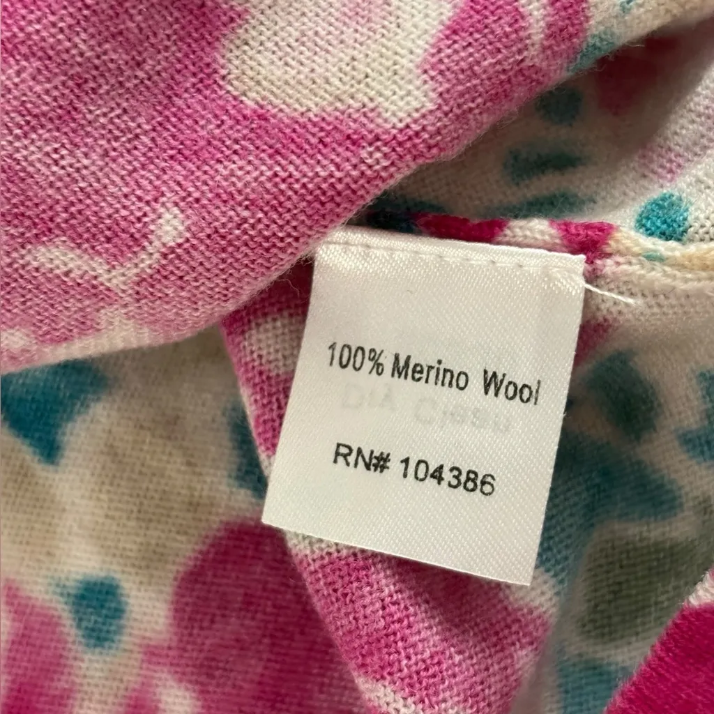 Garnet Hill Pink Floral Merino Wool Cardigan Sweater Button Down Womens Small - Image 5
