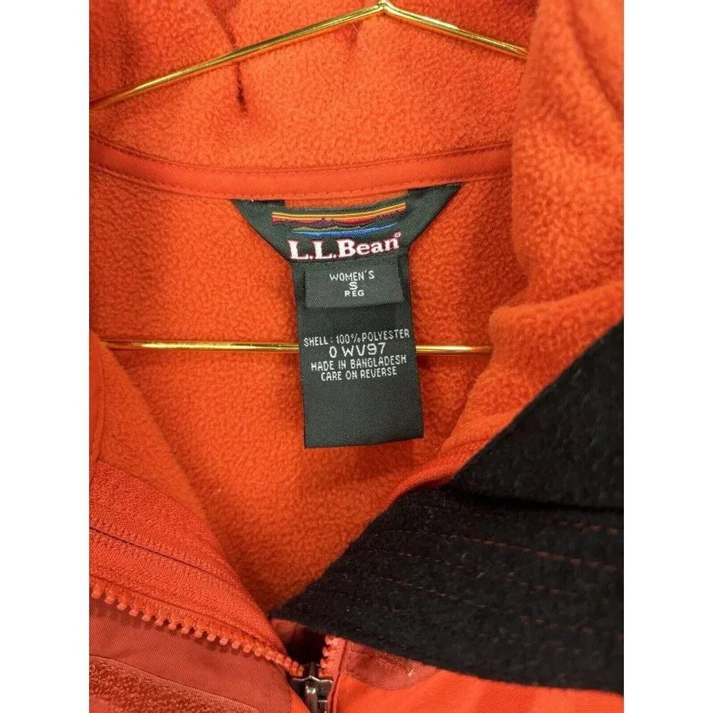 L.L. Bean Women’s Size Small Coat Jacket Orange Zip Up Hooded 2 in 1 Fleece Ski - Image 2