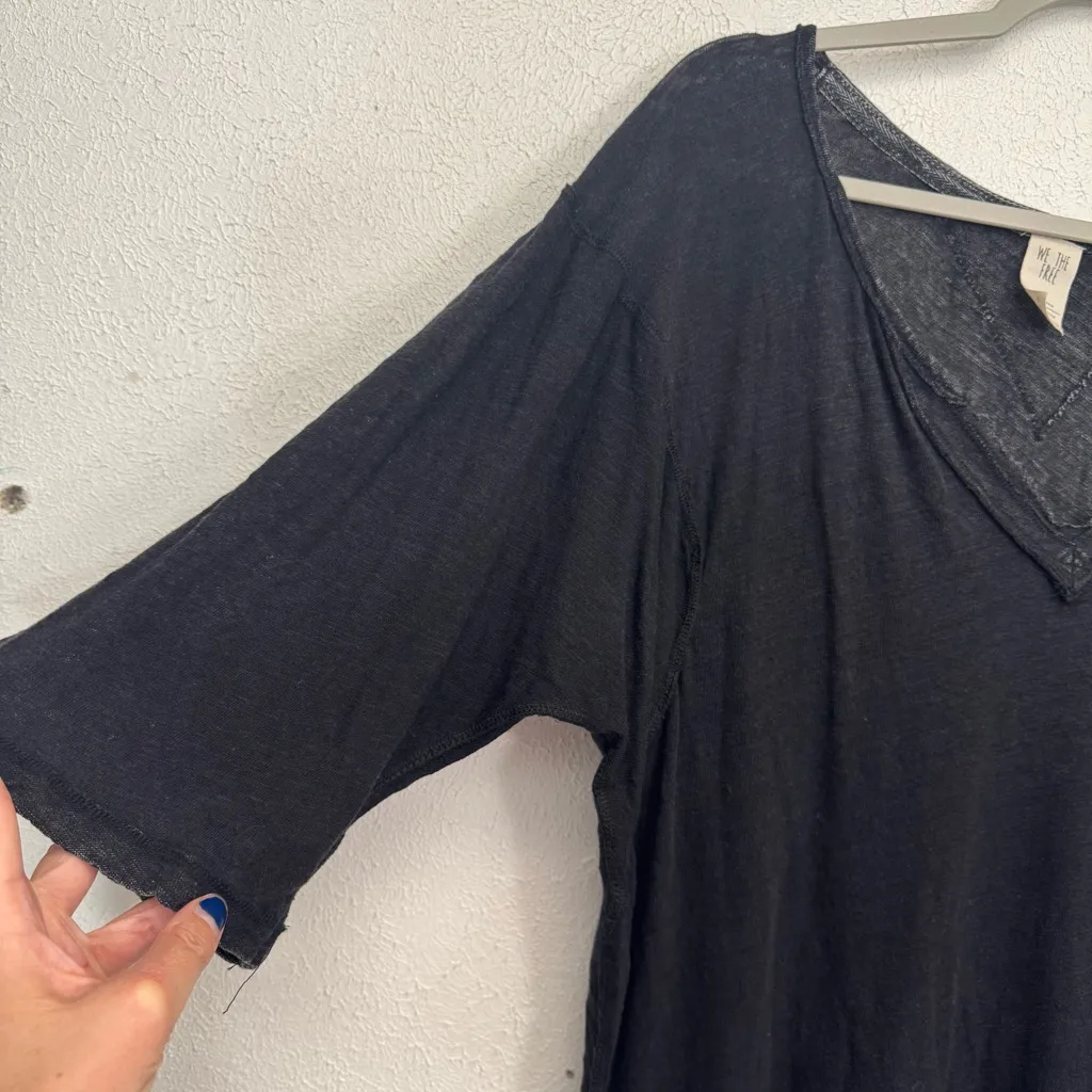 Free People We the Free Head In The Clouds Linen Blend Tee Black Size Small - Image 7