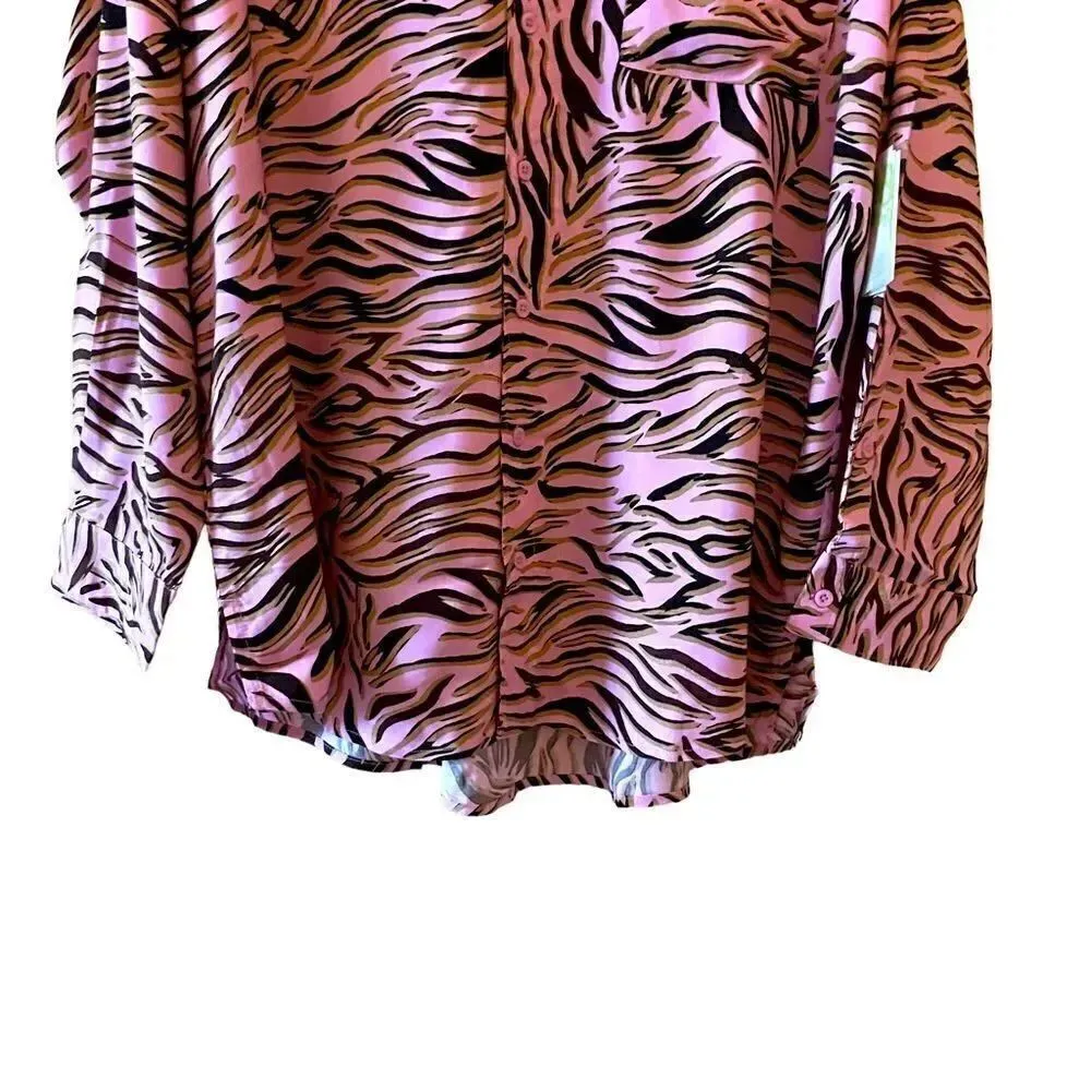 BP. BE PROUD Pride PINK BOUQUET RETRO ZEBRA Button-Up Shirt SZ L - Image 5
