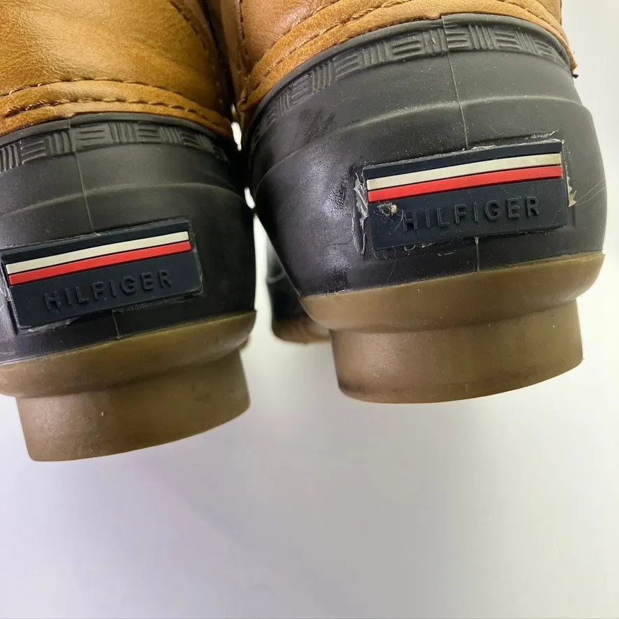 Tommy Hilfiger Womens 6M Duck Boots Rain Lace Up Side Zip Brown‎ Black Classic - Image 7