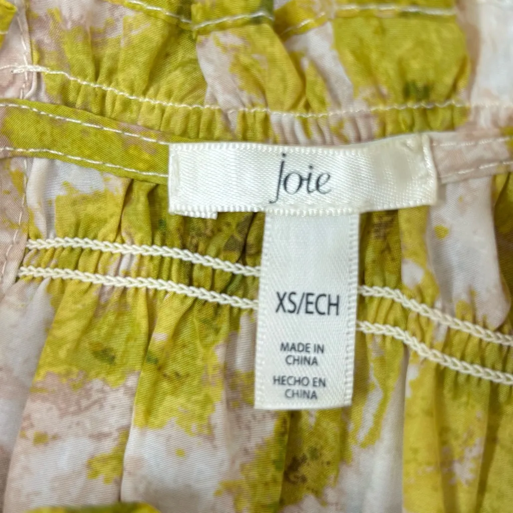 Joie Anthropologie XS Sleeveless Floral Chartreuse and Cream Pullover Blouse Top - Image 8